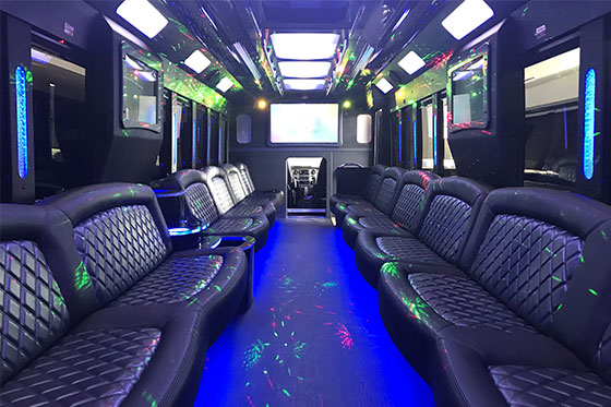 soft seating on a party bus 